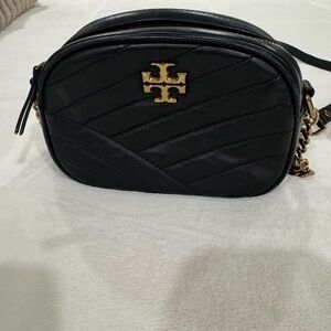 Tory Burch Black Quilted Crossbody with Gold Logo. Like New condition